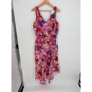 X by Xscape Floral High Low Dress 12P Pink Purple Ruffle Wedding Guest Romantic